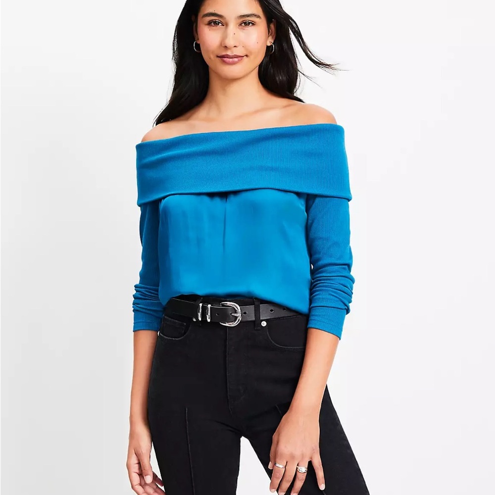 LOFT Charmeuse Off The Shoulder Mixed Media Top